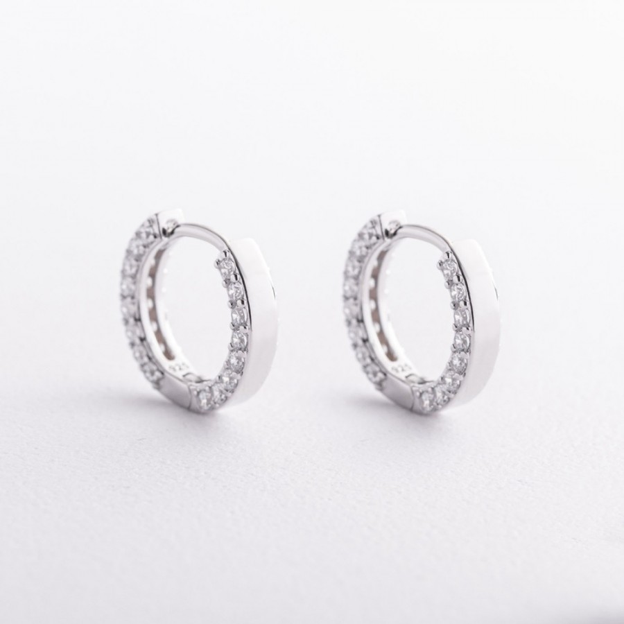 Серебряные серьги - кольца с фианитами 123560