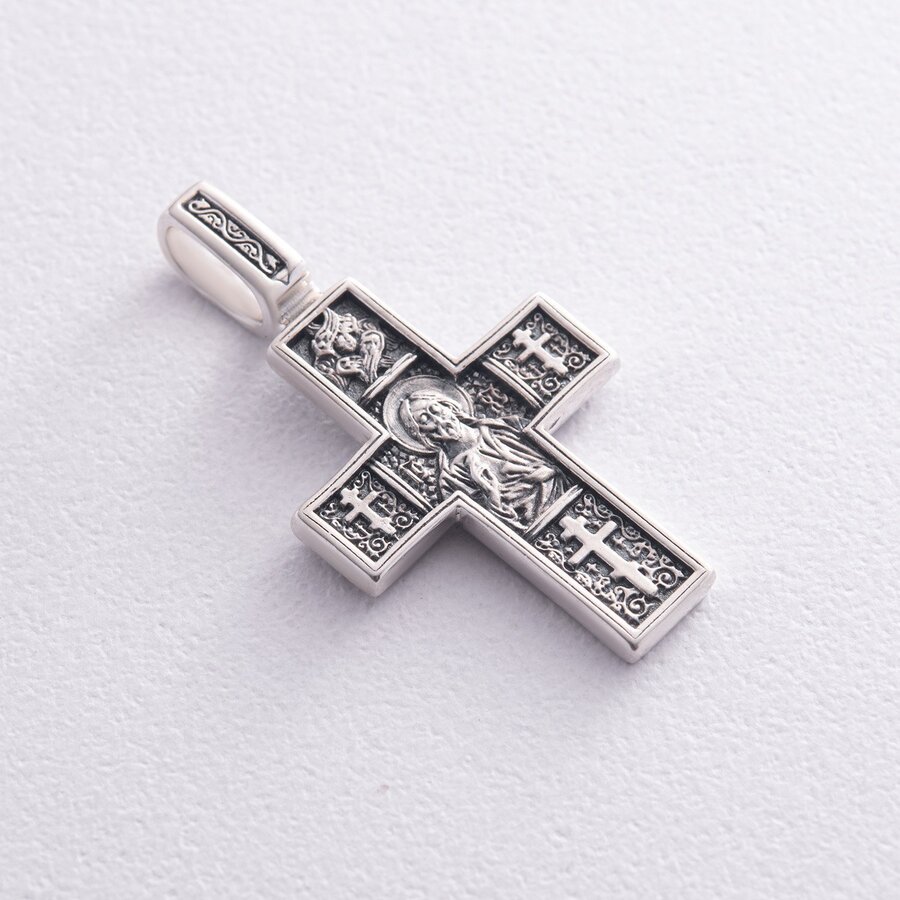 Православний срібний хрест "Господь Вседержитель. Св. мученик Трифон" 133005