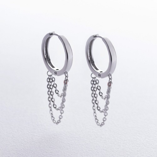 Серебряные серьги - кольца с цепочками 902-01450