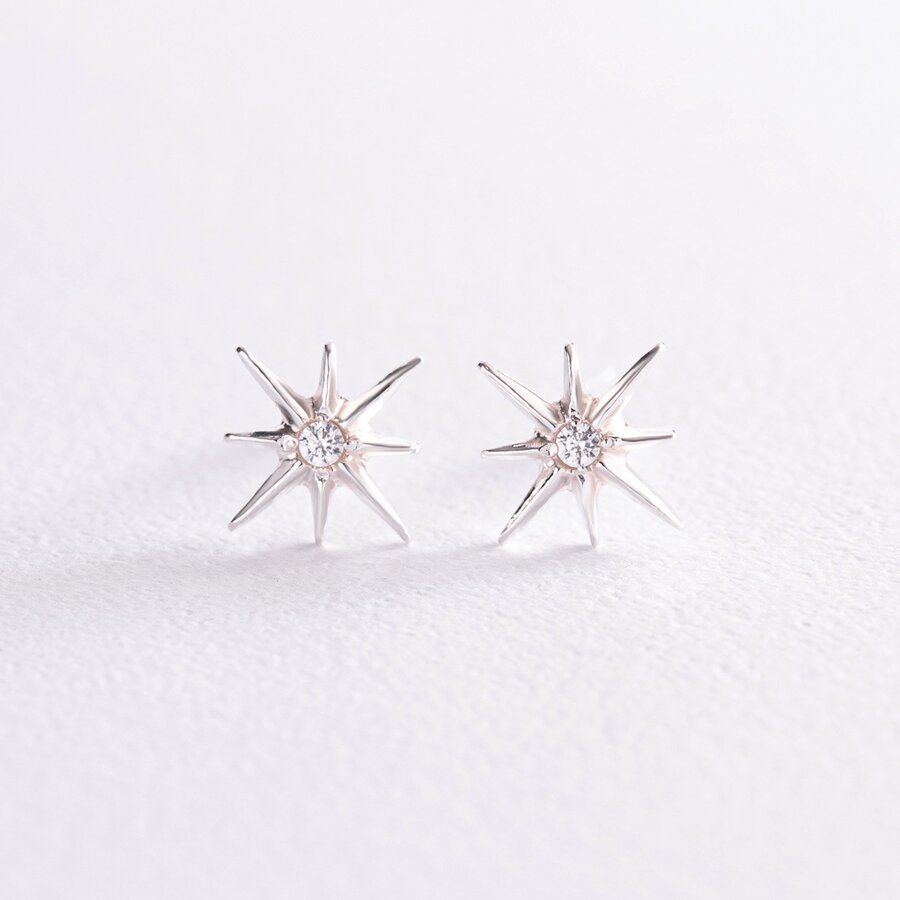 Срібні сережки - пусети "Зірки метеорити" з фіанітами 123206
