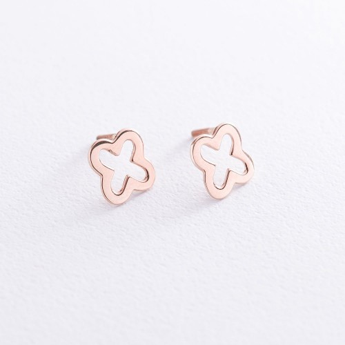 Серьги - пусеты "Клевер" в красном золоте с06965