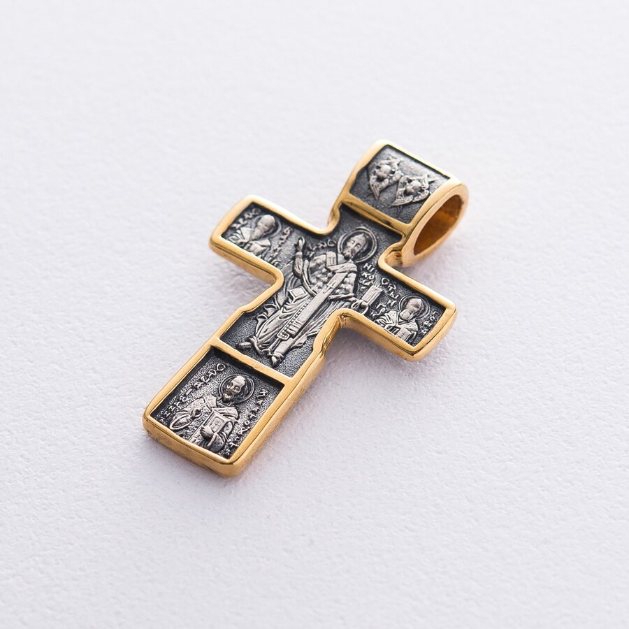 Срібний хрест "Розп'яття Христово. Святитель Миколай Чудотворець. Три святителя. Православний хрест" 132889