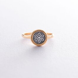 Кольцо "Цветок" в серебре (позолота, чернение) 112300