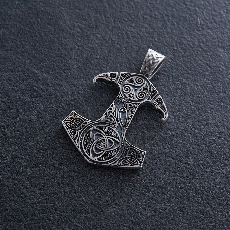 Срібний кулон "Молот" з символами трискеліону і кельтського вузла 7048