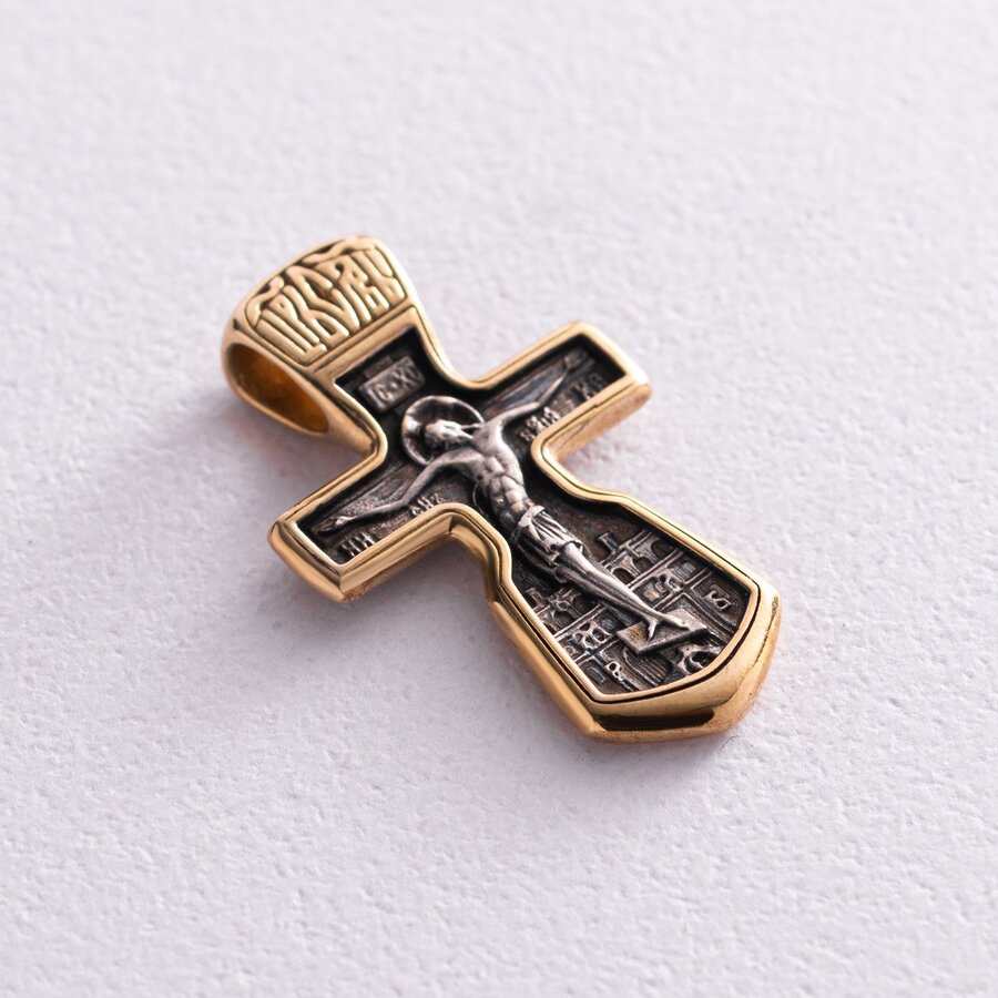 Серебряный крестик с позолотой "Распятие" 131683