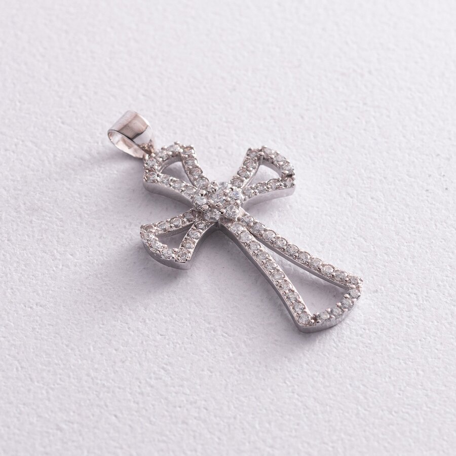 Срібний хрест з фіанітами 132006