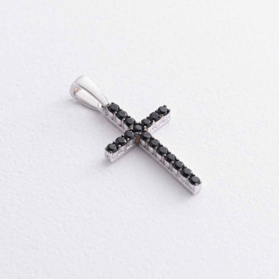 Срібний хрестик з чорними фіанітами 3016/1р-CZ ч