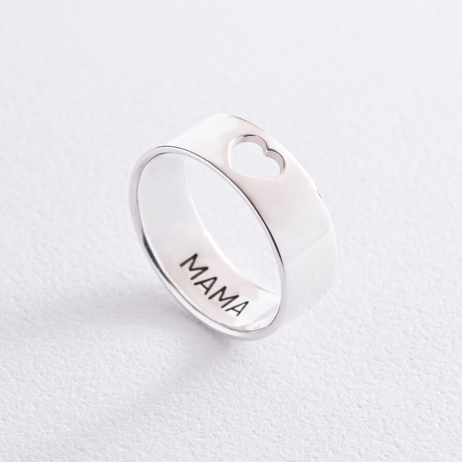 Серебряное кольцо "Мама в сердце" 112139мама