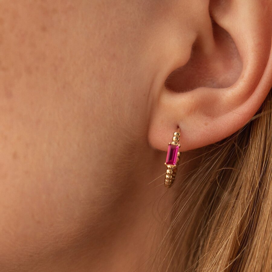 Золоті сережки - кільця "Аннабель" із рожевими фіанітами с08499