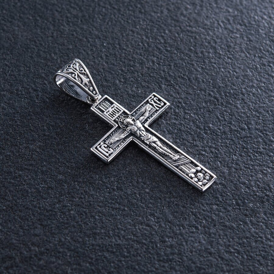 Серебряный крест "Распятие. Спаси и Сохрани" (на укр. языке) кду-10