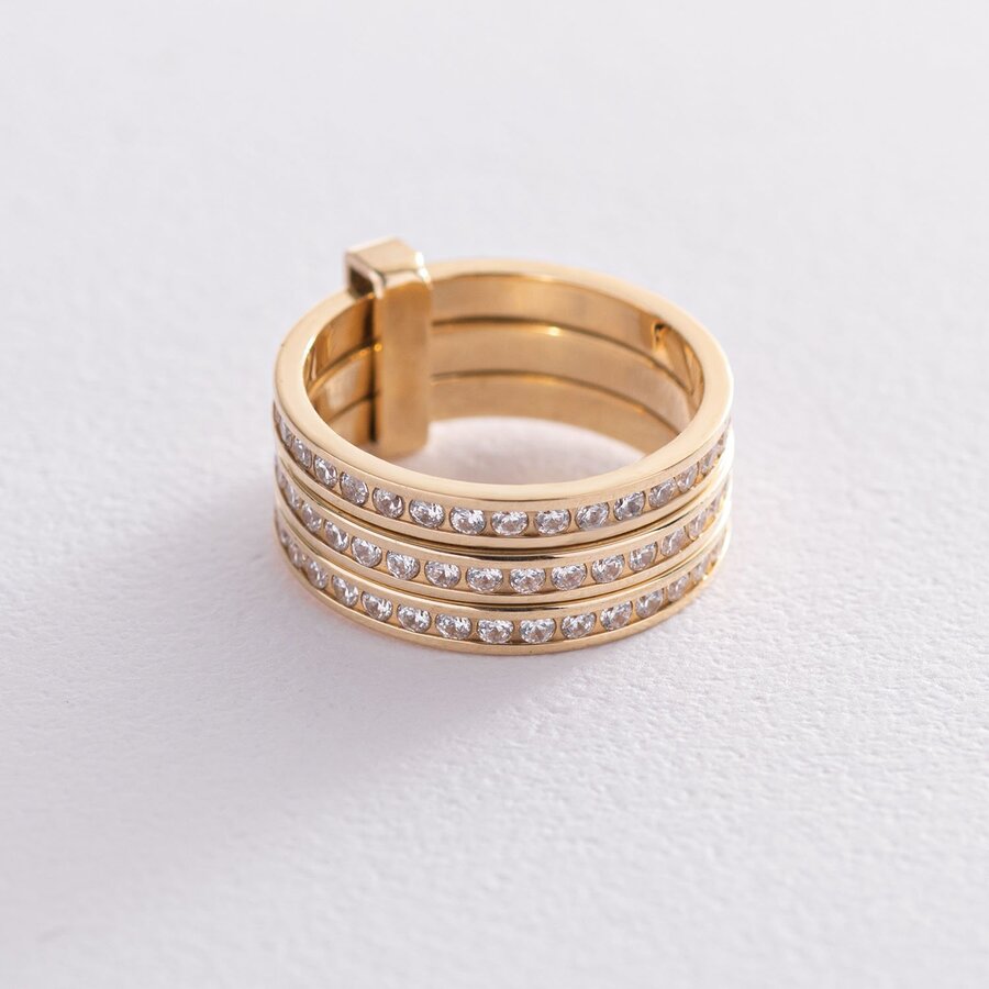 Золотое тройное кольцо (фианиты) к02644