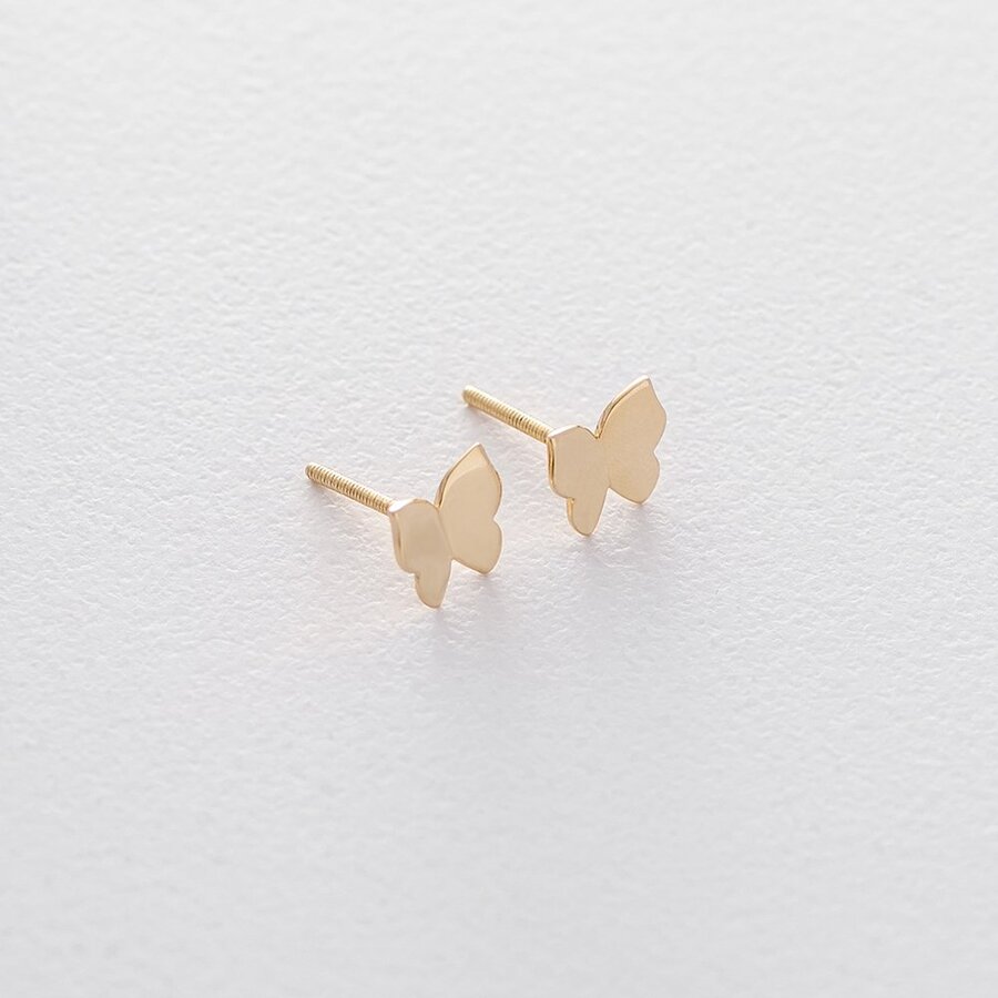Золоті сережки-пусети з метеликами с06226