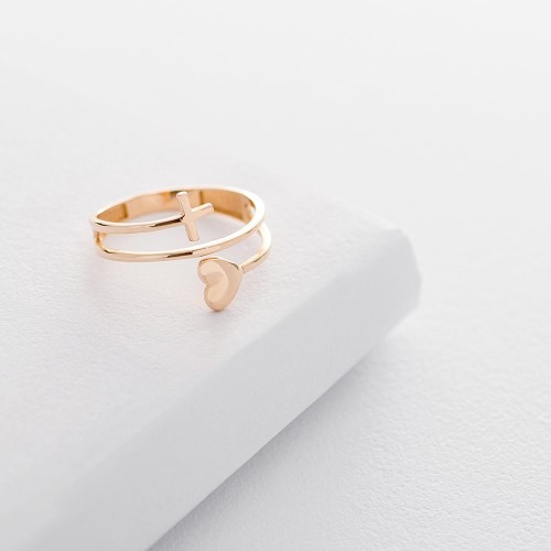 Золотое кольцо "Сердце и крестик" к05095