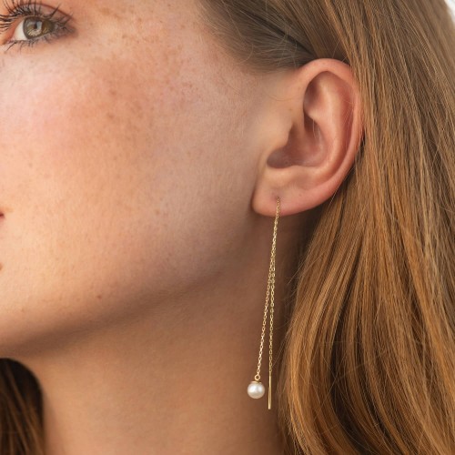 Сережки - протяжки з перлами (жовте золото) с09071