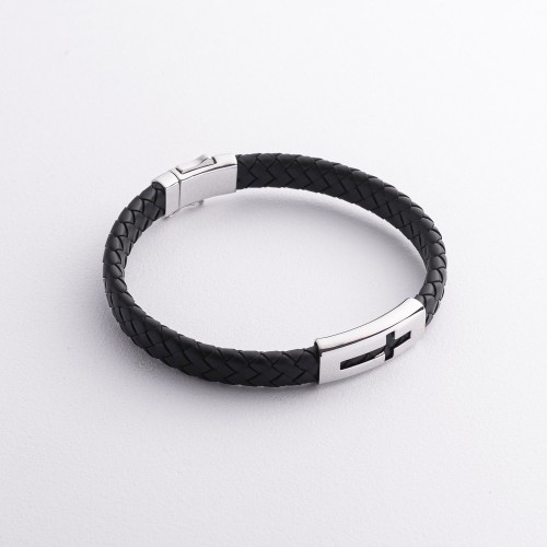 Золотий браслет "Хрестик" з каучуком б03072