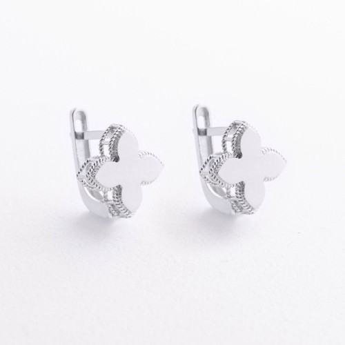Серьги "Клевер" в белом золоте с09649