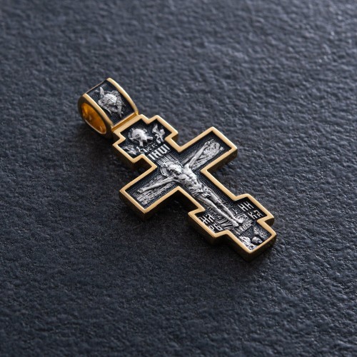 Срібний хрест з позолотою "Розп'яття. Ангел Хранитель" 132499