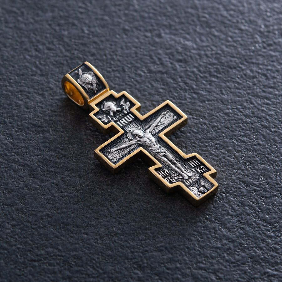Серебряный крест с позолотой "Распятие. Ангел Хранитель" 132499