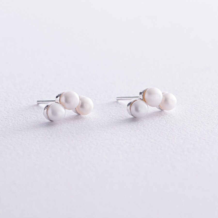 Срібні сережки - пусети "Джейн" з перлами 123233
