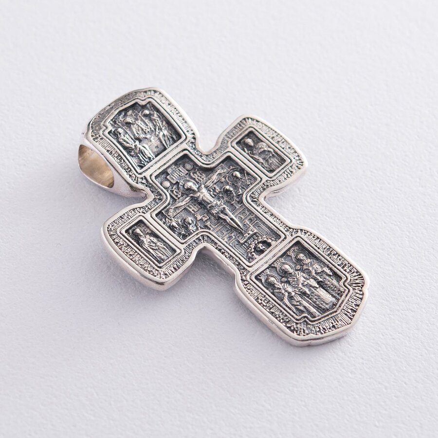 Срібний православний хрест "Розп'яття Христове. Ікона Божої Матері "Толгська" 133006