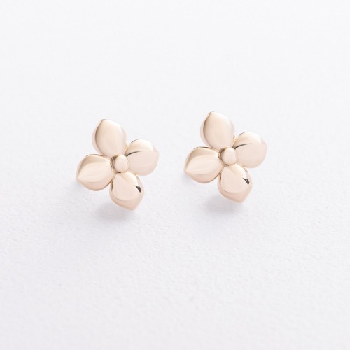 Cерьги - пусеты "Клевер" в желтом золоте с09616