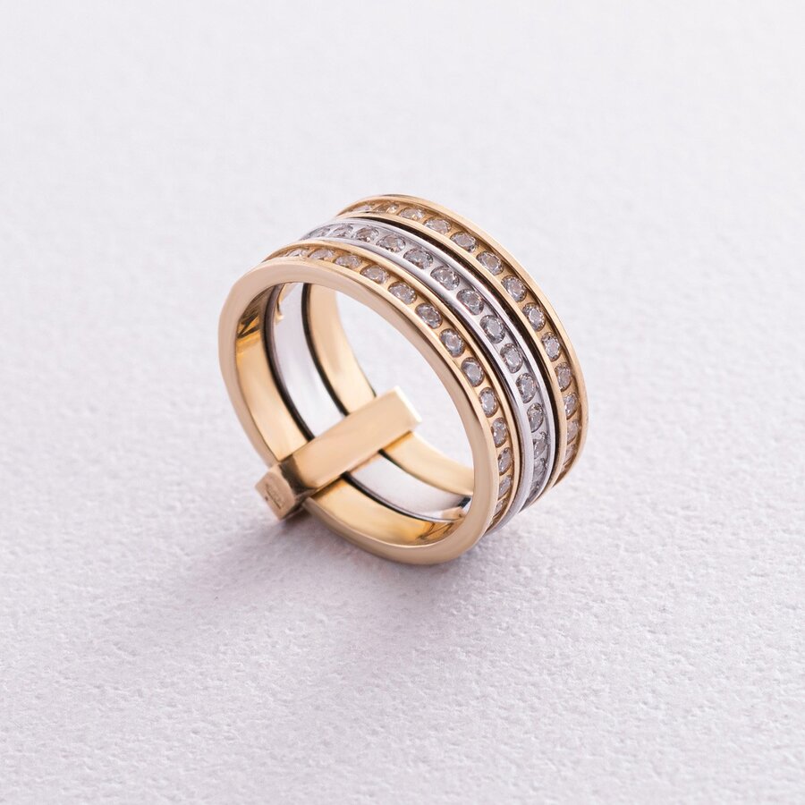 Золотое тройное кольцо з фианитами к02639