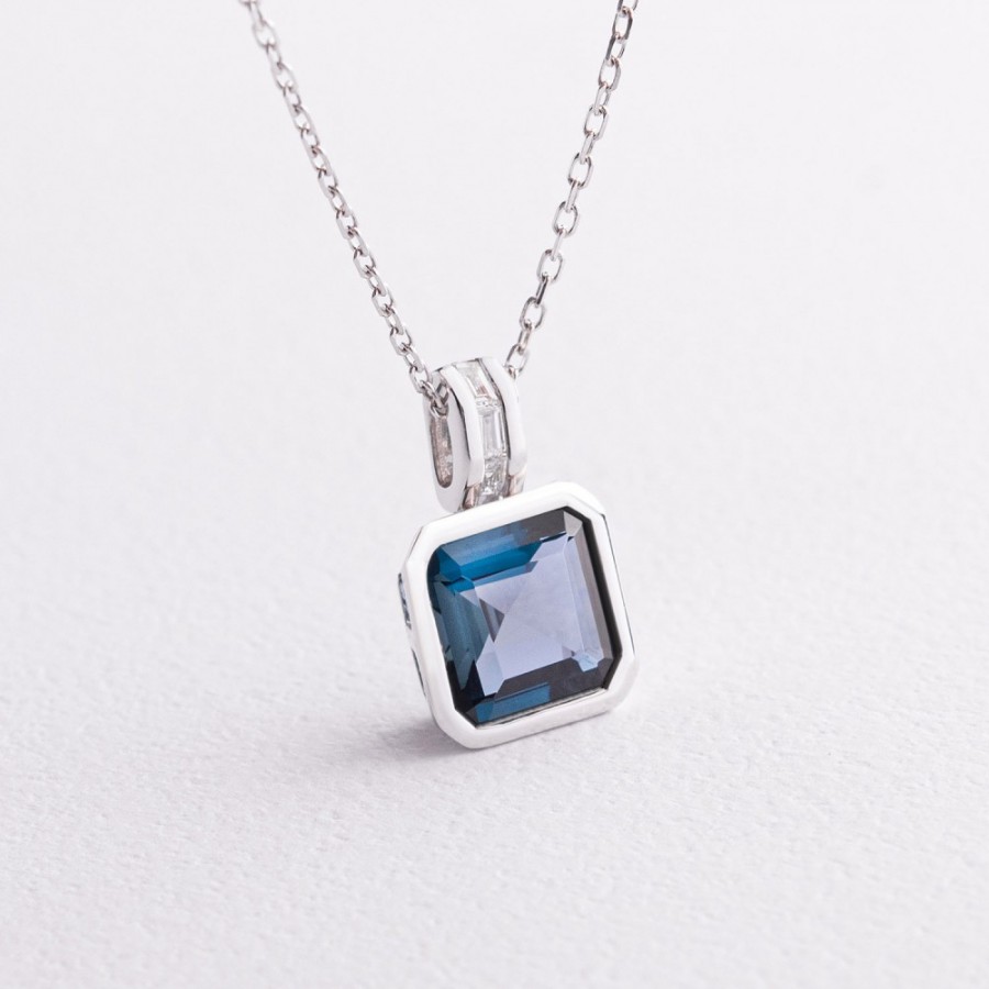 Золоте кольє з діамантами і топазом "Лондон блакитний" колб0195sm