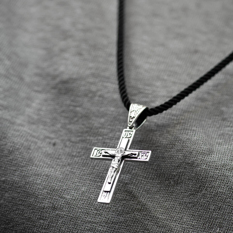 Серебряный крест "Распятие. Спаси и Сохрани" (на укр. языке) кду-12