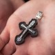 Срібний хрест "Розп'яття. Спаси і Збережи" з ебеновим деревом 631