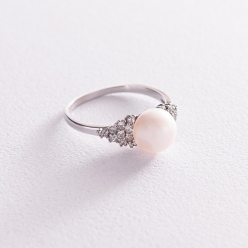 Срібна каблучка з перлами і фіанітами 1808/1р-PWT