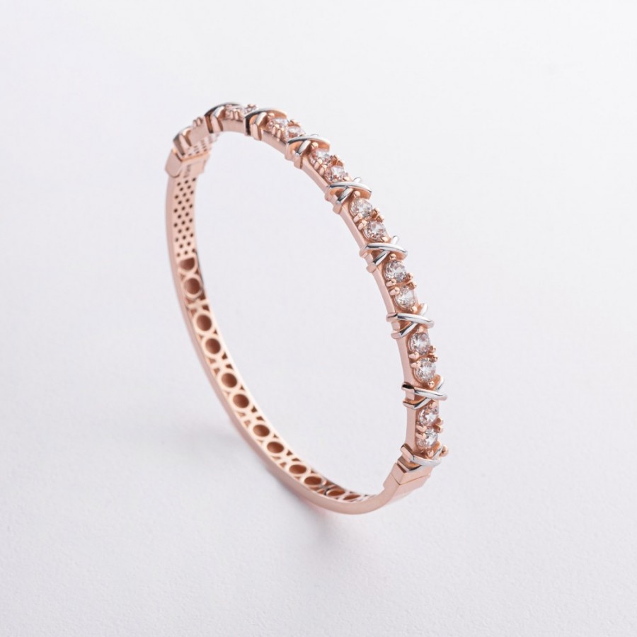 Жорсткий браслет "Rosie" з фіанітами (червоне золото) б05727