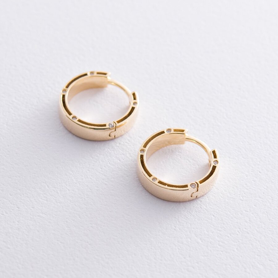 Золоті сережки "Кільця" з фіанітами, діаметр: 17 мм с05226