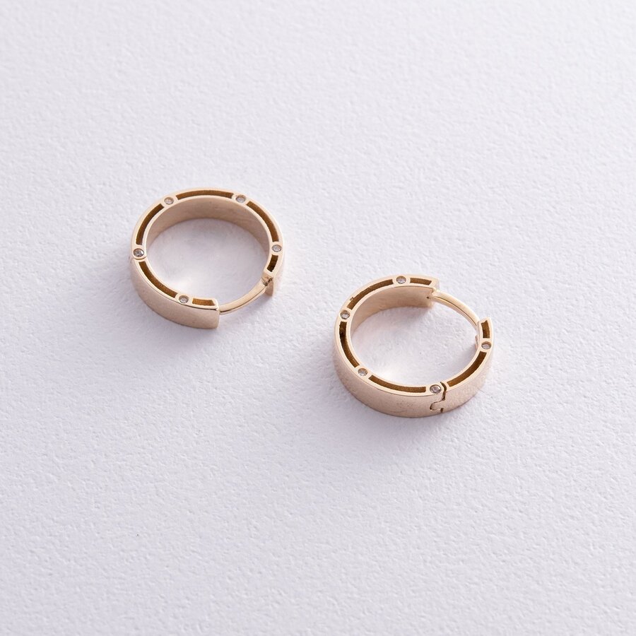 Золоті сережки "Кільця" з фіанітами, діаметр: 17 мм с05226