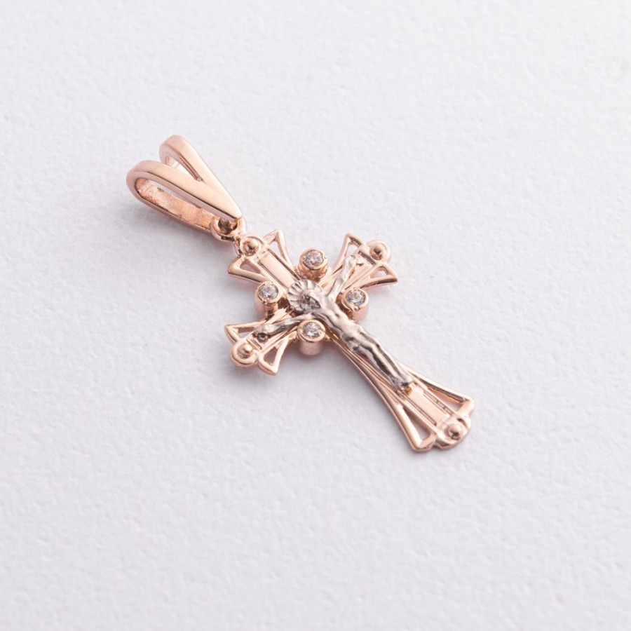 Золотой крестик "Распятие" с фианитами 2009000