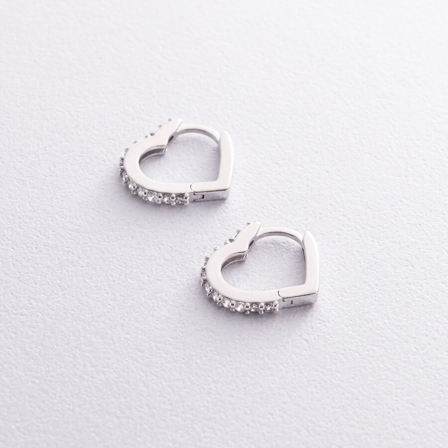 Срібні сережки "Сердечки" з фіанітами OR111550