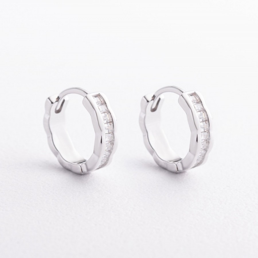 Серебряные серьги - кольца с фианитами 123559