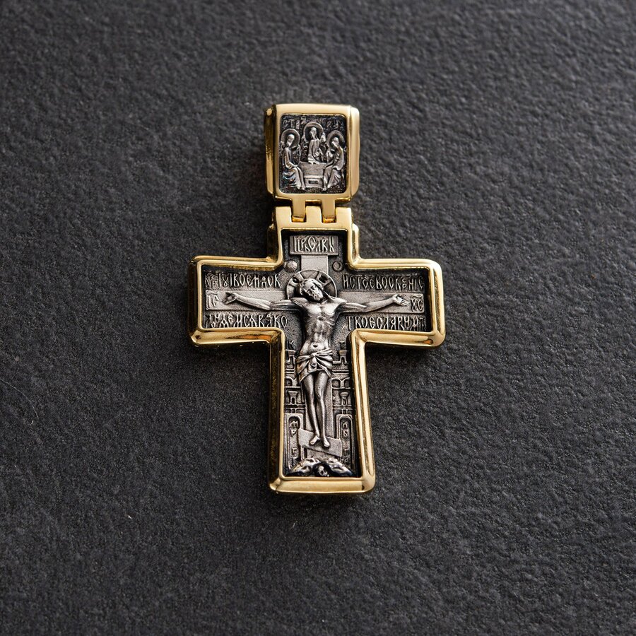 Серебряный крестик с позолотой "Распятие'' 131930