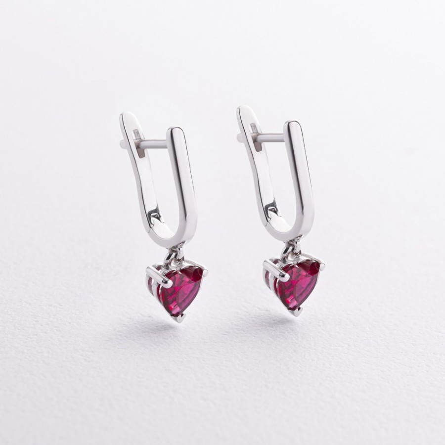 Срібні сережки "Сердечки" (синт. рубіни) 2620/1р-HRUB