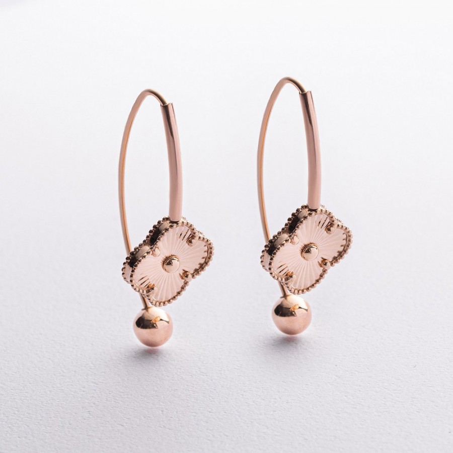 Серьги "Клевер" в красном золоте с09708