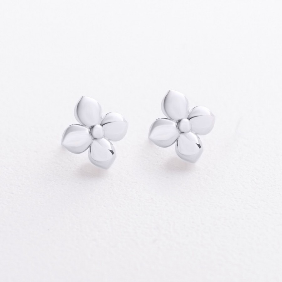 Cерьги - пусеты "Клевер" в белом золоте с09617