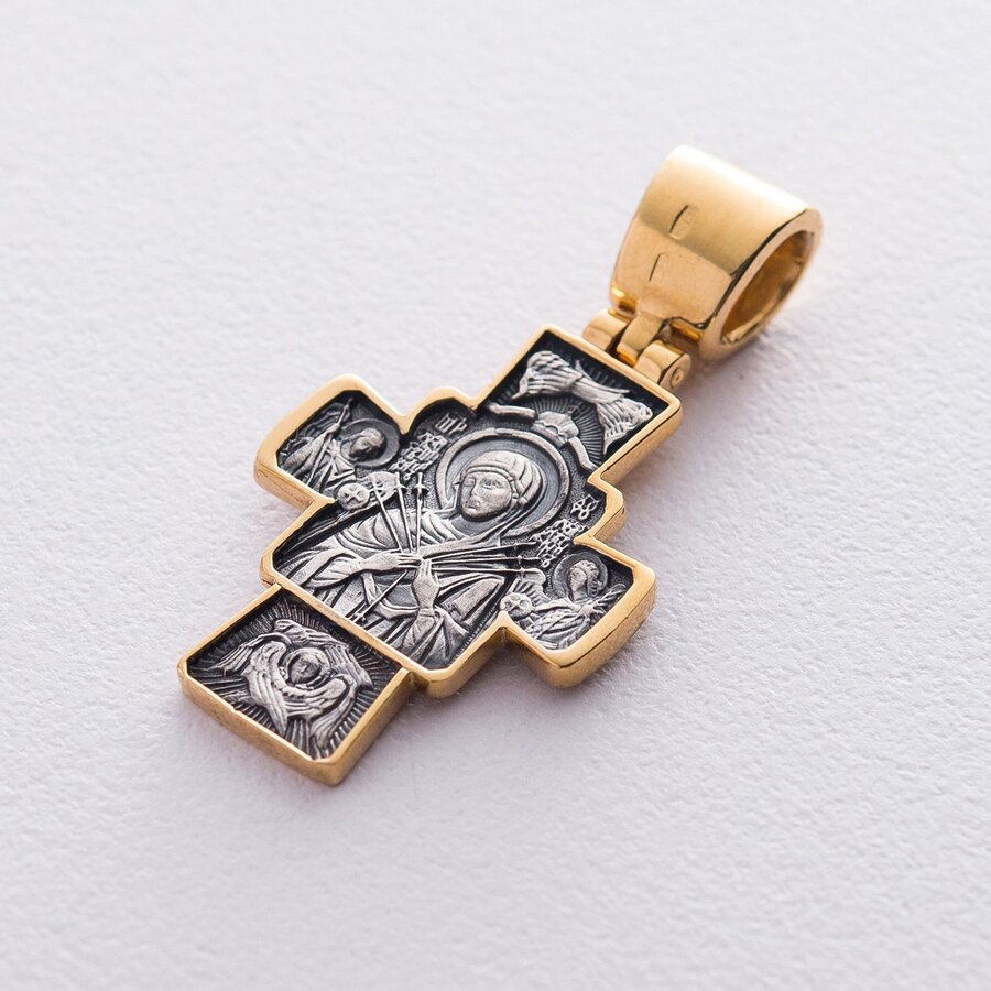 Серебряный православный крест с позолотой "Господь Вседержитель. Икона Божией Матери "Семистрельная" 132386