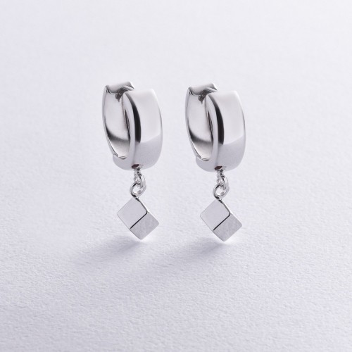Серьги "Кубики" в белом золоте с08902