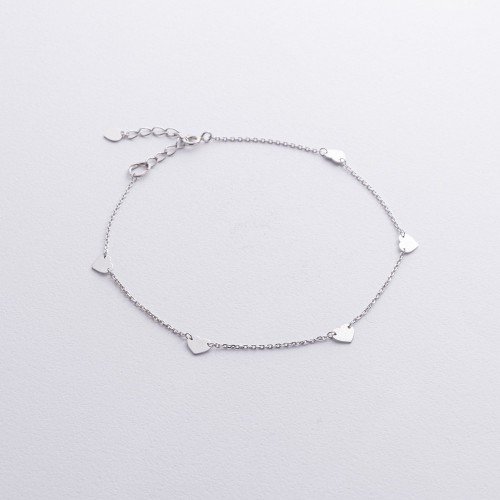 Срібний браслет "Сердечки" на ногу 905-01075