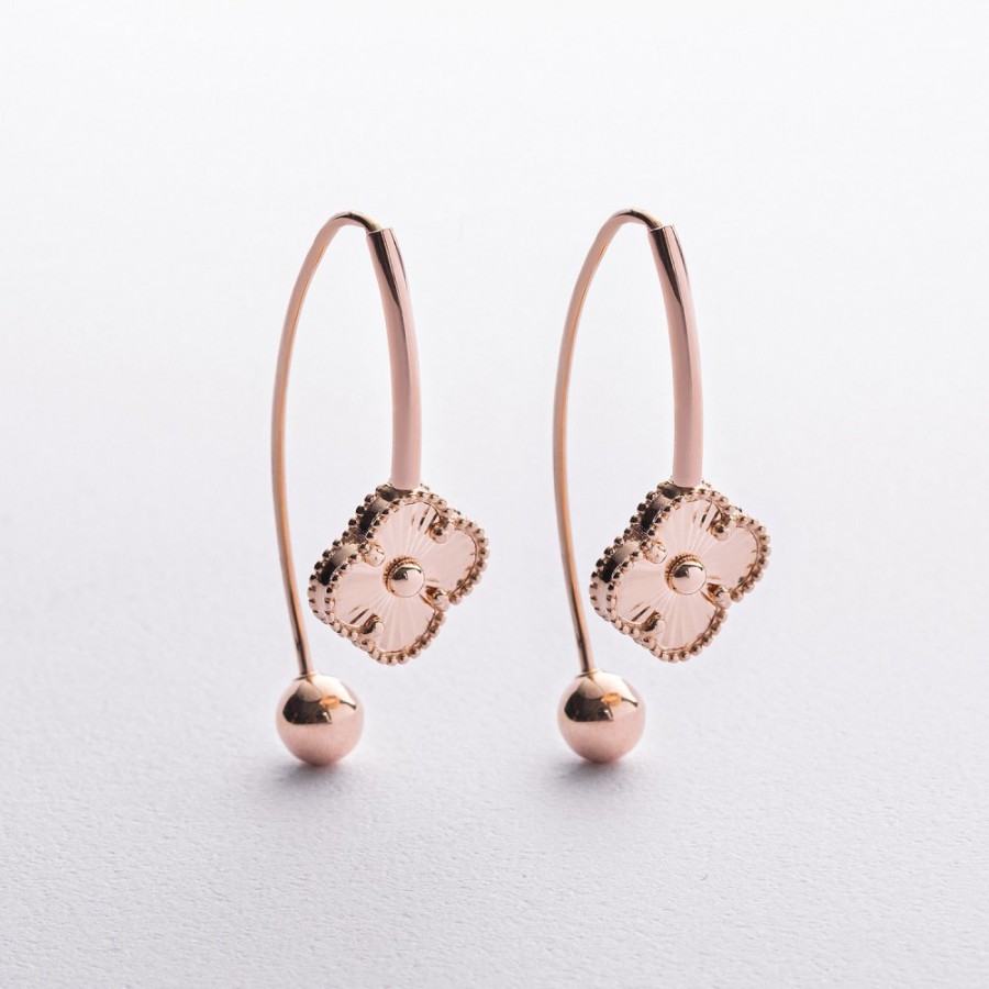 Серьги "Клевер" в красном золоте с09700