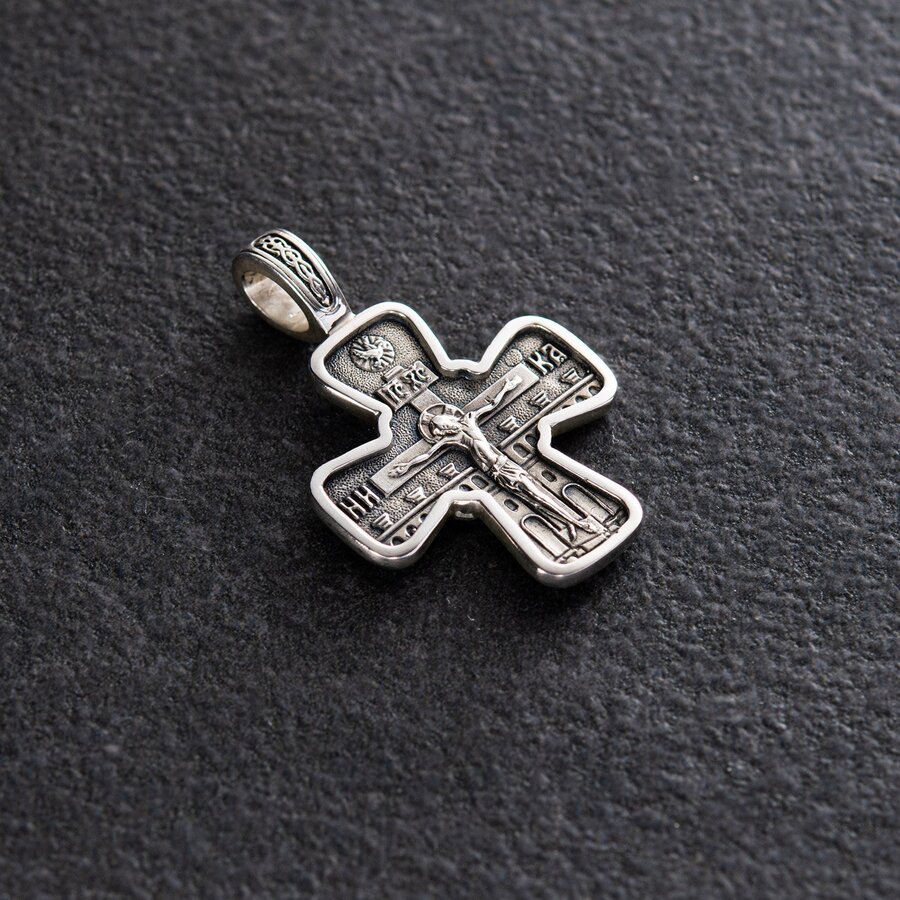 Православний срібний хрест "Розп'яття. Святий Миколай" (чорніння)  132493