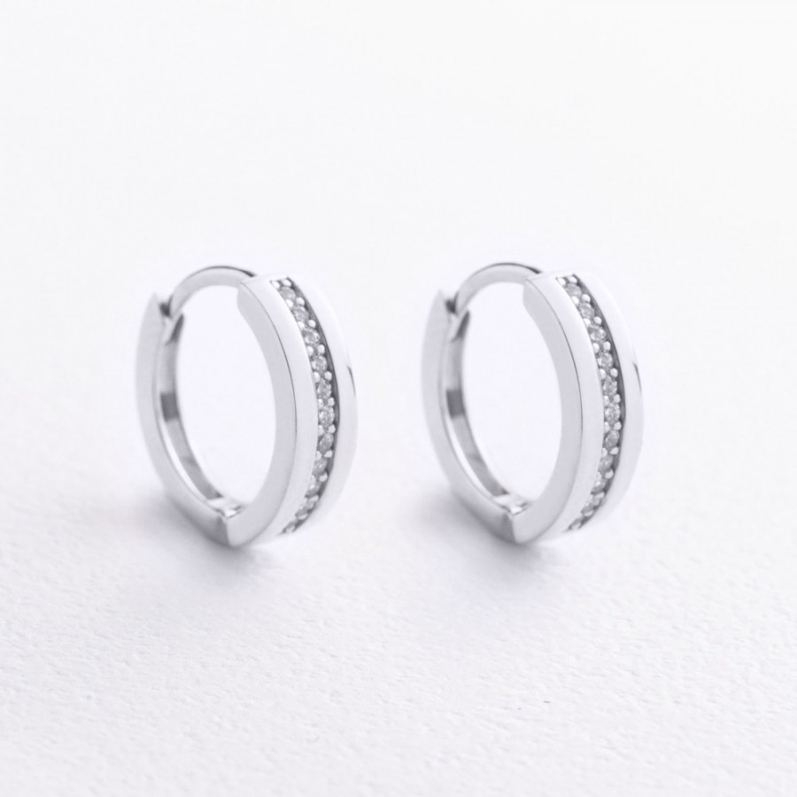 Сережки - кільця з фіанітами (біле золото) с09707