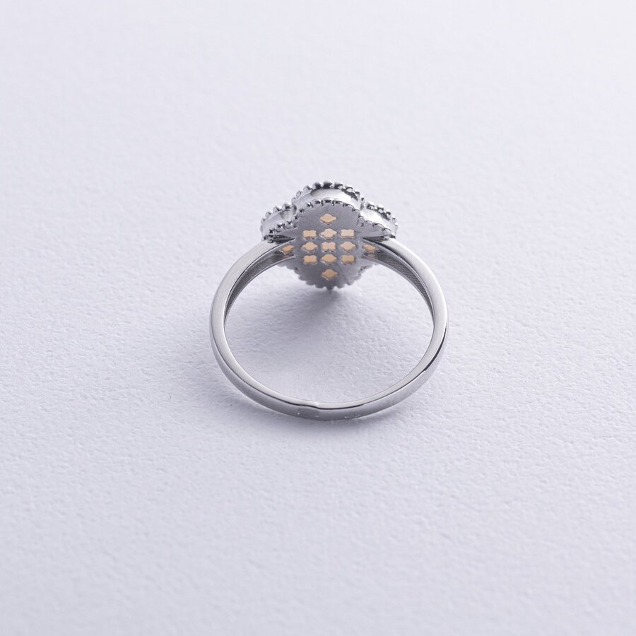 Серебряное кольцо "Клевер" с перламутром 112764
