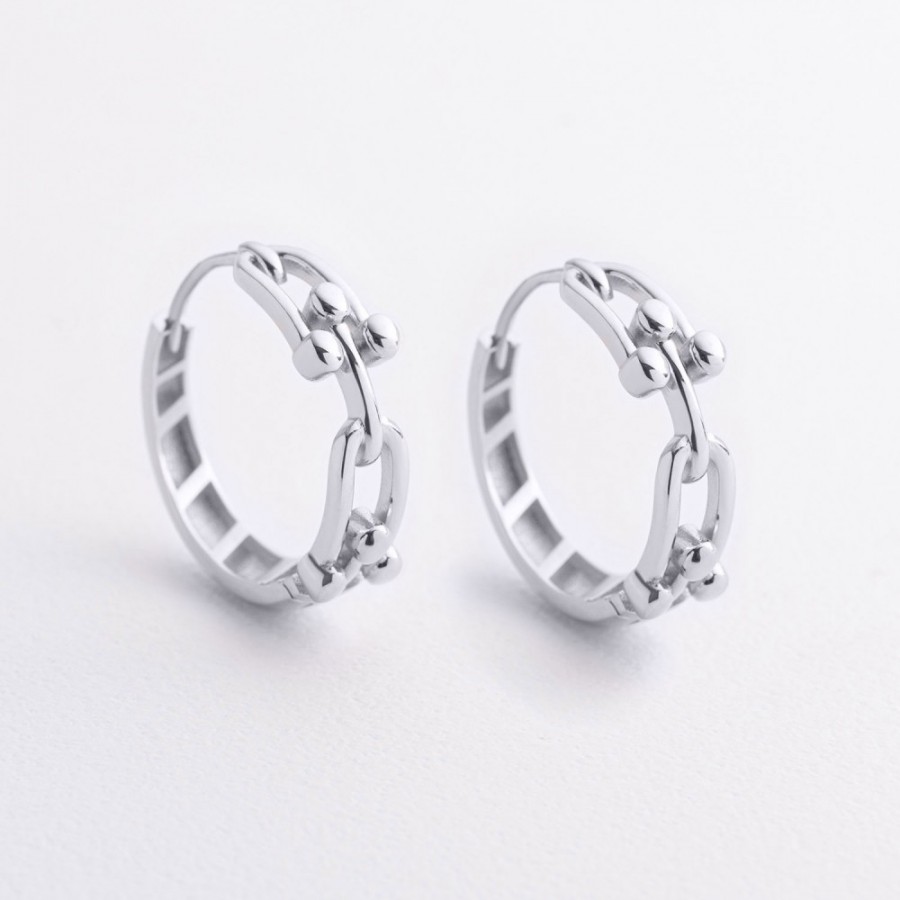 Серьги - кольца "Фантазия" в белом золоте с09588