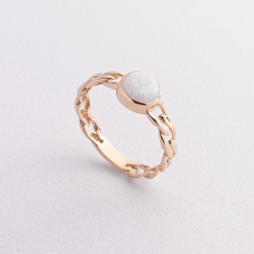 Кольцо "Цепочка" с синт. опалом (желтое золото) к07464