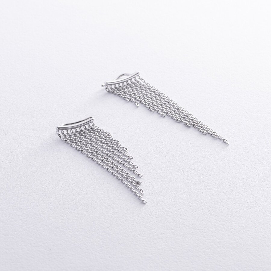 Серебряные серьги - клаймберы с цепочками OR113060